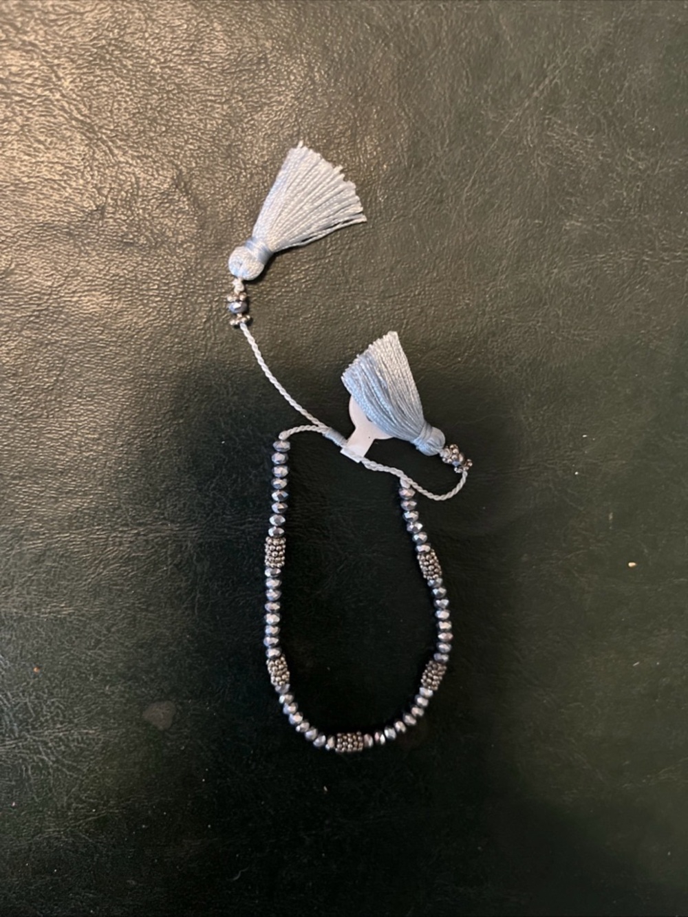 Beaded Bracelet with Light Gray Tassels